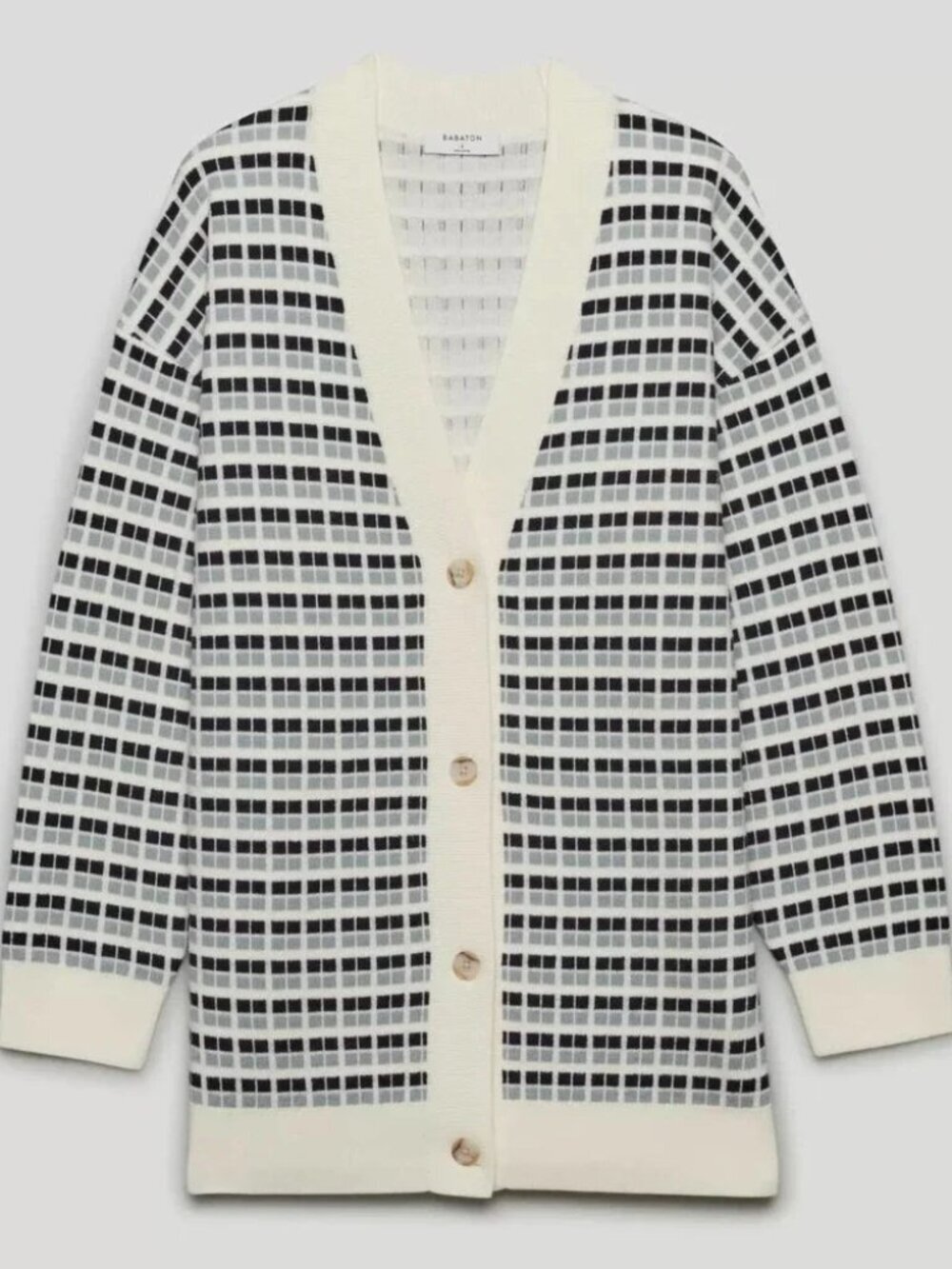 Aritzia Babaton Lacer Merino Wool Cardigan Cream Blue Black Size Small - Picture 2 of 6